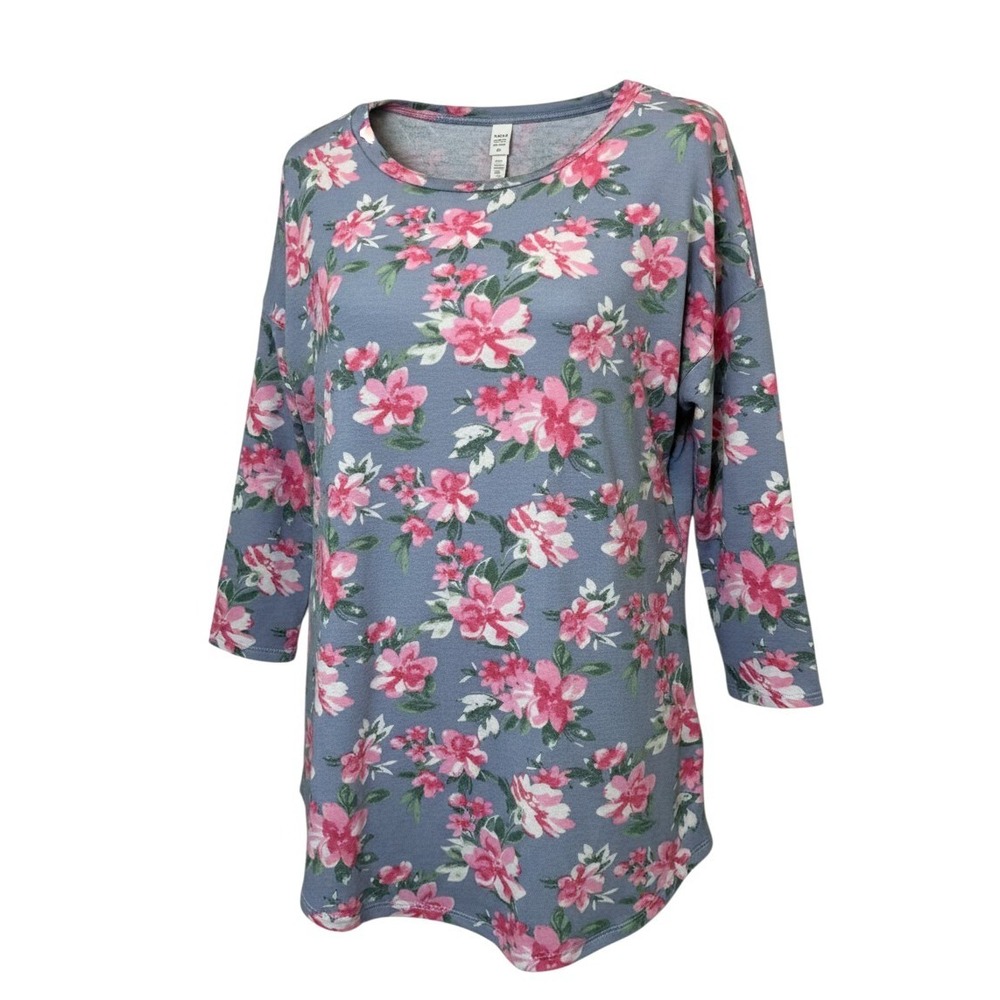 Dear Scarlett Women's M Blue Pink Floral Tunic Top 3/4 Sleeve NWOT - Picture 1 of 8